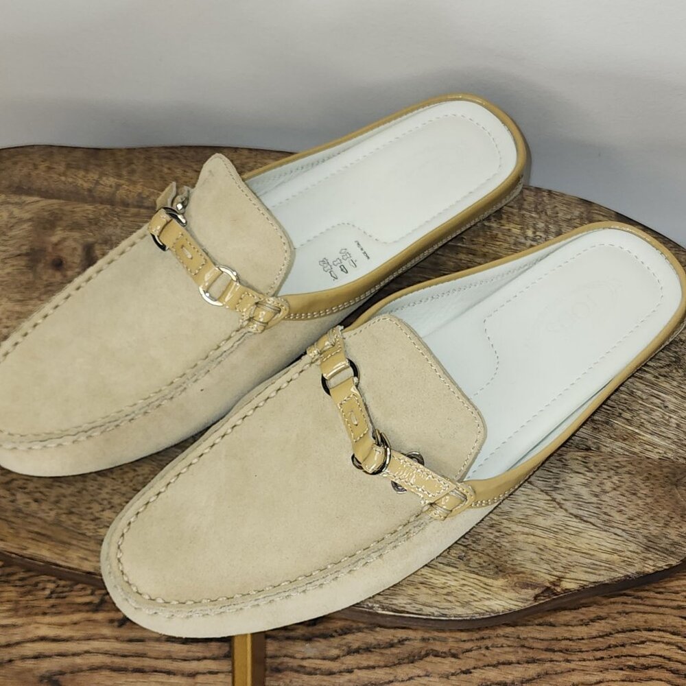 EUC Tod's Bubble Style Suede Mules with Strap in Light Tan